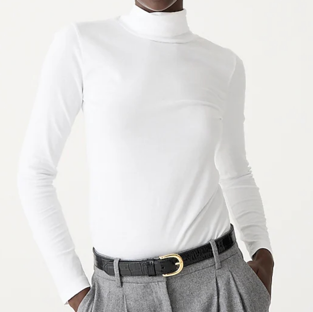 J. CREW RE-IMAGINED WHITE 100% COTTON LONG SLEEVE TISSUE TURTLENECK TOP NWT SZ M